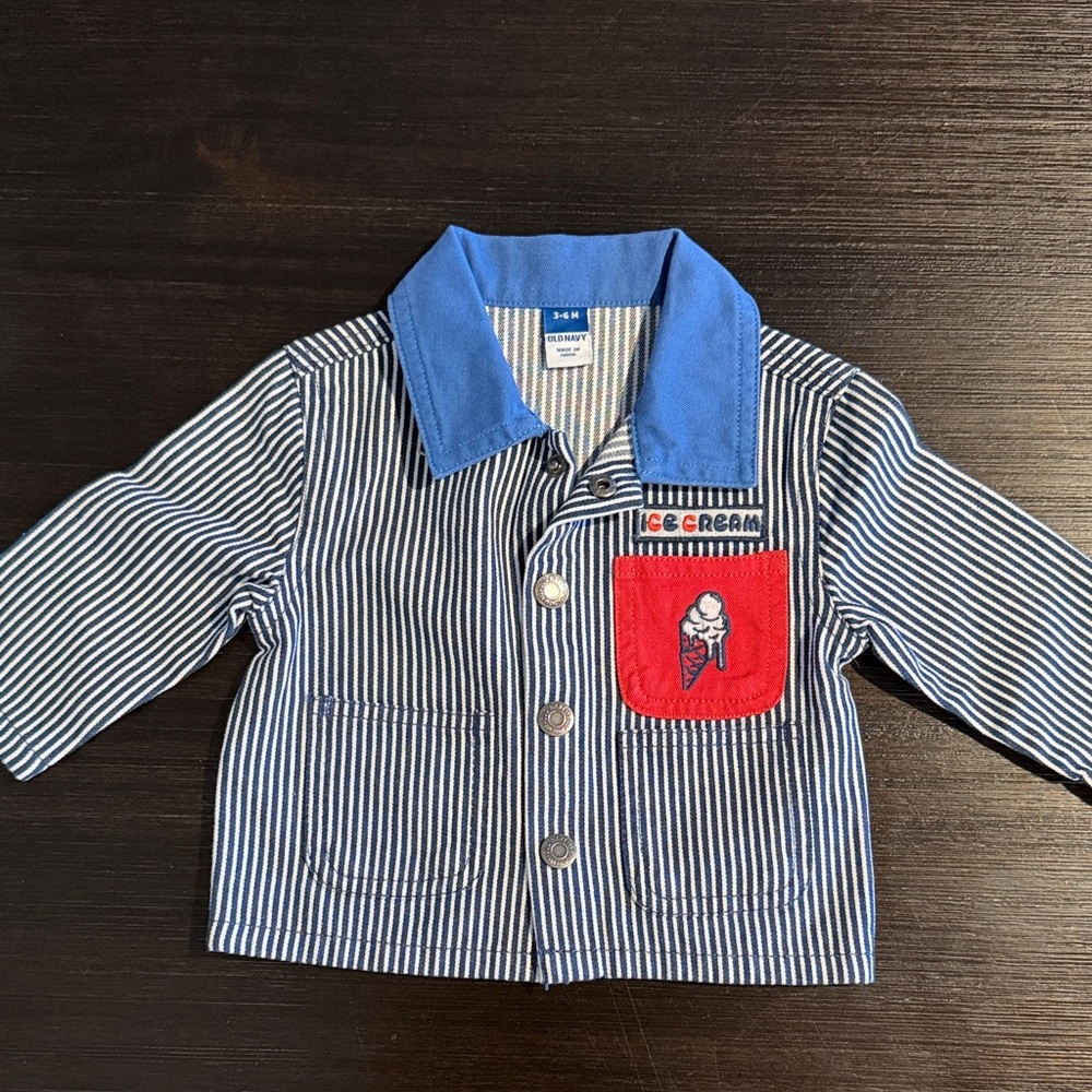 Old Navy Kids Striped Button Down coat with Red Pocket size 3-6 months
